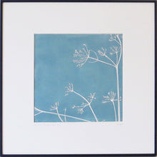 Load image into Gallery viewer, Cow Parsley hand printed linocut finished with pencil details by London artist Sarah Knight in Stone Blue or Purbeck Stone Wall
