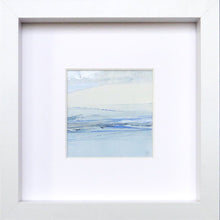 Load image into Gallery viewer, Seascape XIV by Sarah Knight. An original semi-abstract mini oil seascape of calm seas in blue, cream and grey with optional frame Wall
