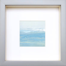 Load image into Gallery viewer, Wall Seascape XVIII by Sarah Knight. An original semi-abstract mini oil seascape of calm seas in blue, green and grey with optional frame
