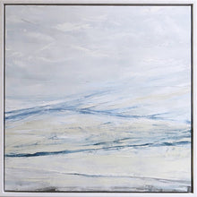Load image into Gallery viewer, Wall Seascape in Cerulean Blue by Sarah Knight. An original semi-abstract large oil seascape painted in shades of blue, white and grey framed
